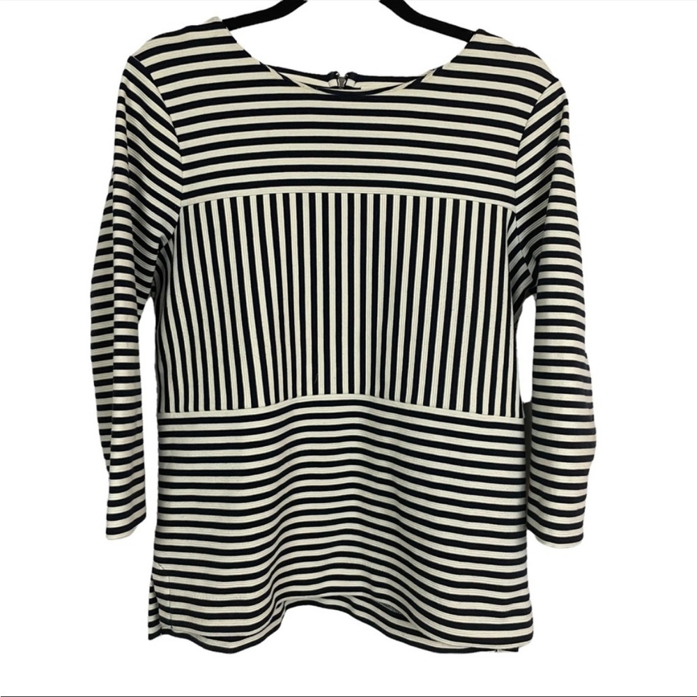 Madewell striped 3/4 sleeve top with zipper back and split seams XS